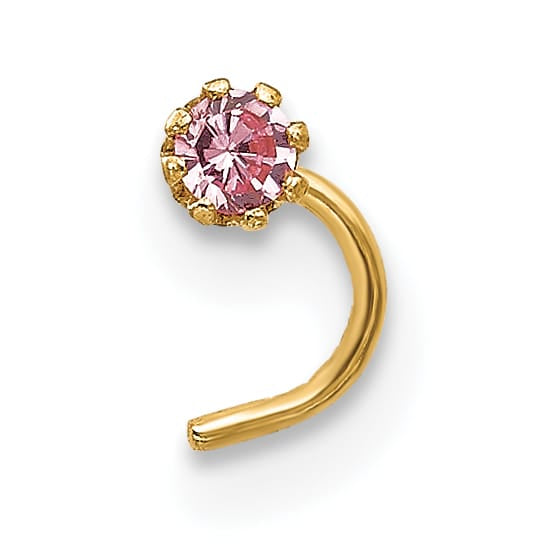 10k Yellow Gold 20 Gauge Set of Three 2.00mm Pink/White CZ and Gold Ball Nose Studs