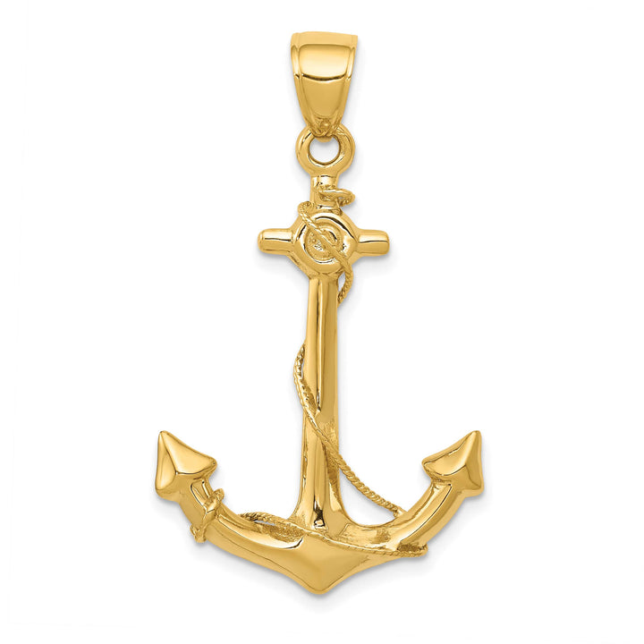 10K Yellow Gold 3-D Anchor with Rope Pendant, Large