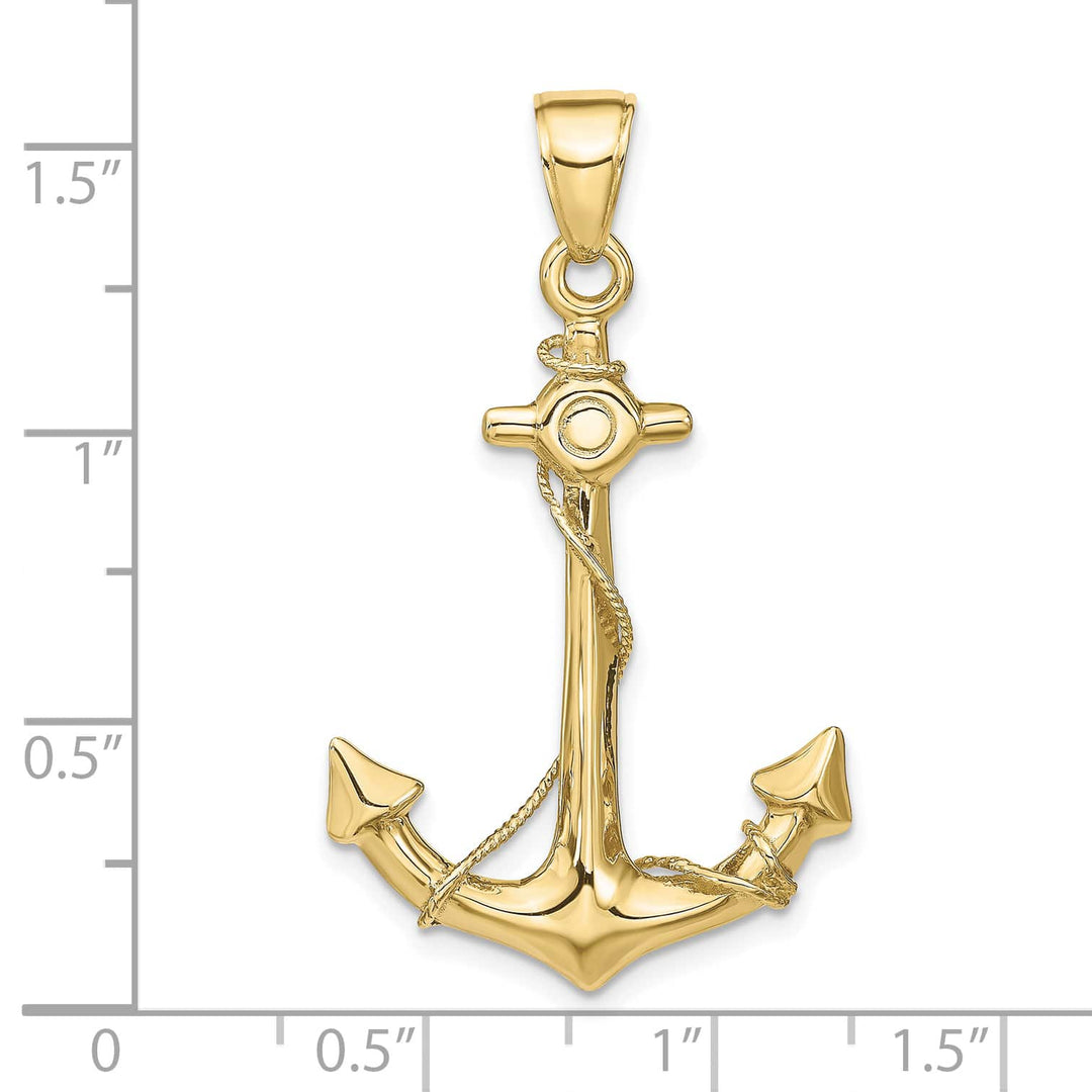 10K Yellow Gold 3-D Anchor with Rope Pendant, Large