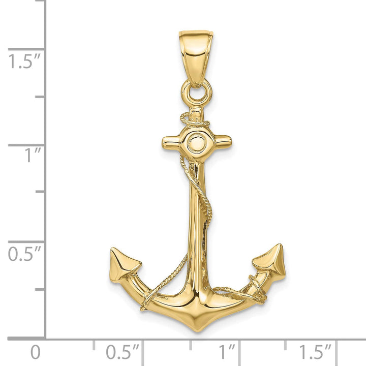 10K Yellow Gold 3-D Anchor with Rope Pendant, Large