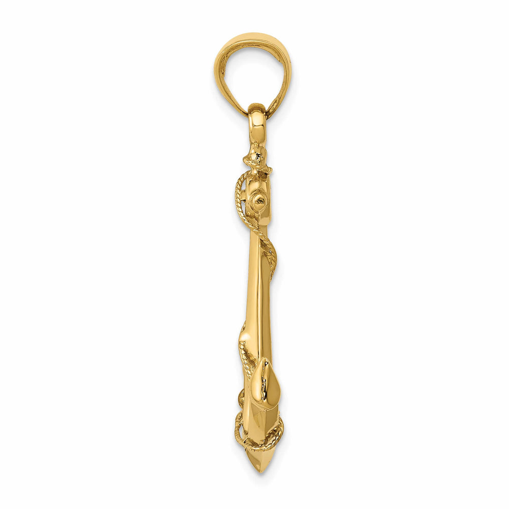 10K Yellow Gold 3-D Anchor with Rope Pendant, Large