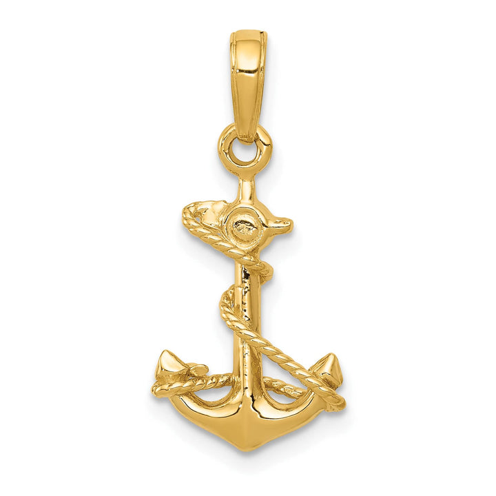 10K Yellow Gold 3-D Anchor with Rope Pendant, Small