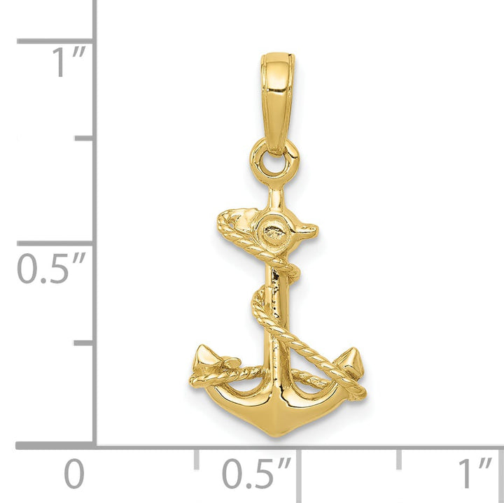 10K Yellow Gold 3-D Anchor with Rope Pendant, Small
