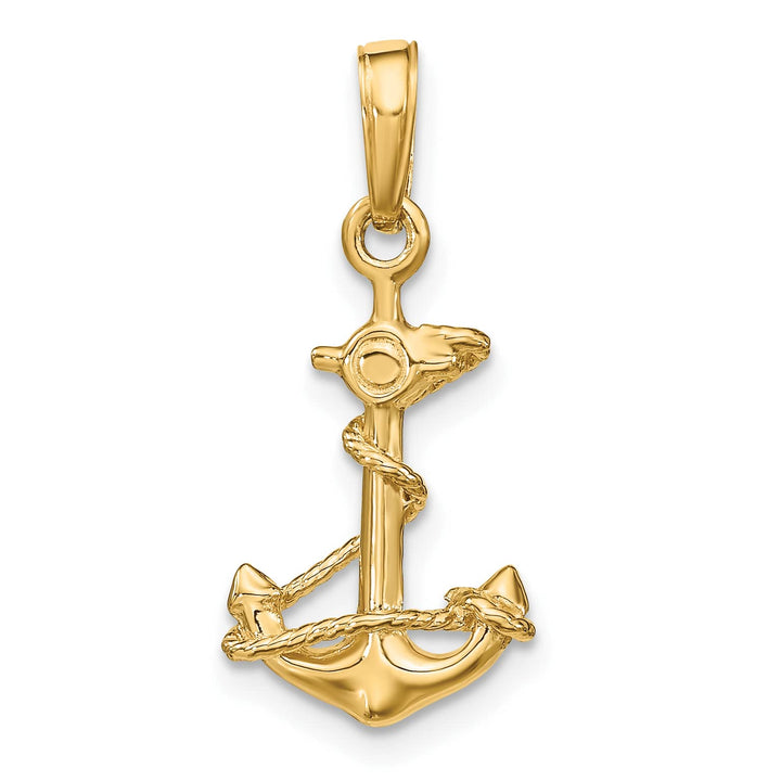 10K Yellow Gold 3-D Anchor with Rope Pendant, Small
