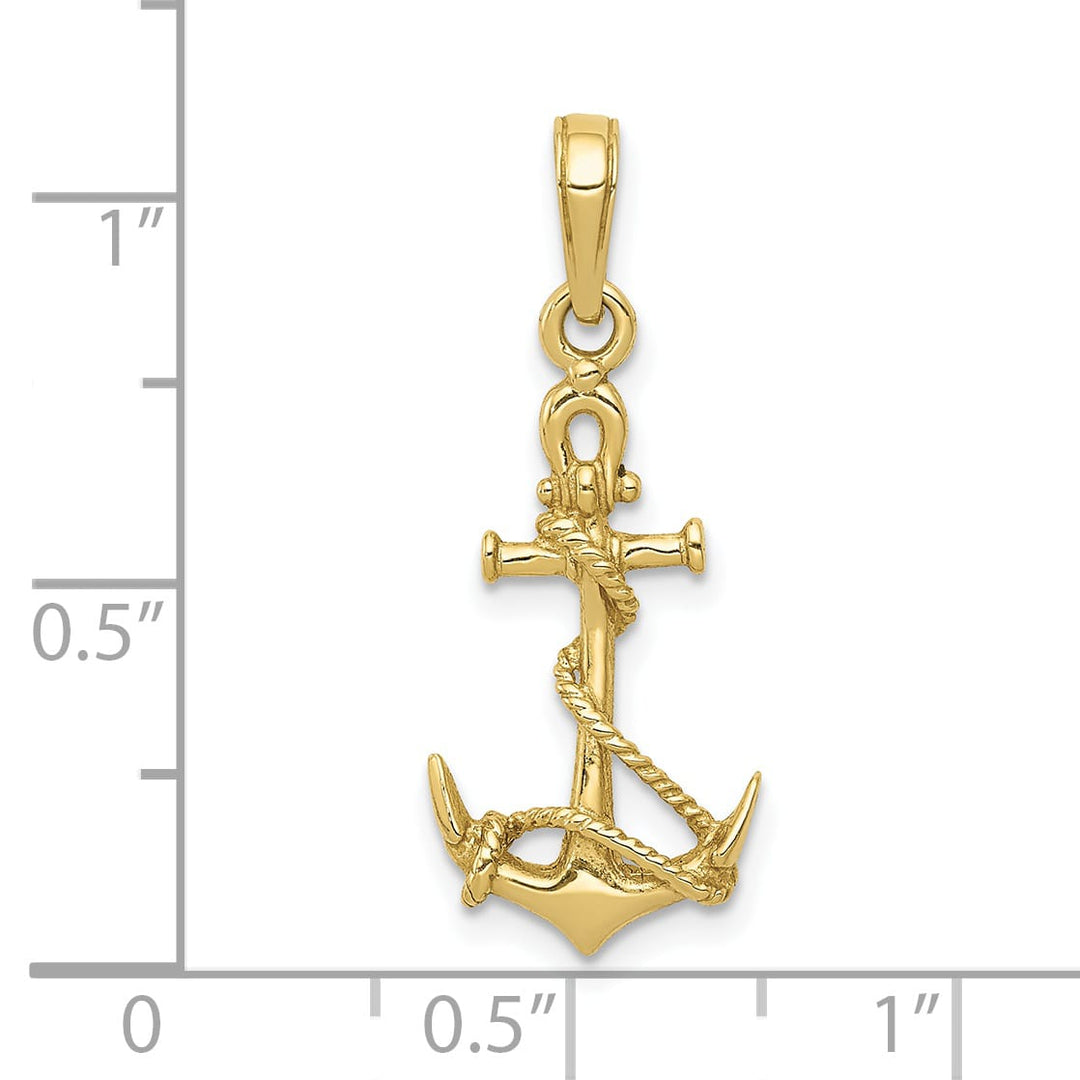 10K Yellow Gold 3-D Anchor with Shackle and Entwined Rope Pendant
