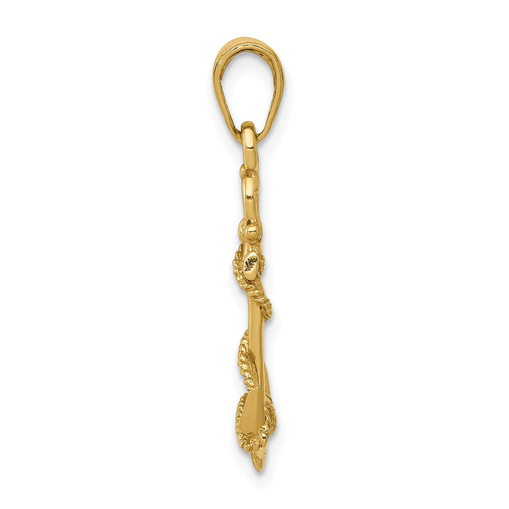 10K Yellow Gold 3-D Anchor with Shackle and Entwined Rope Pendant