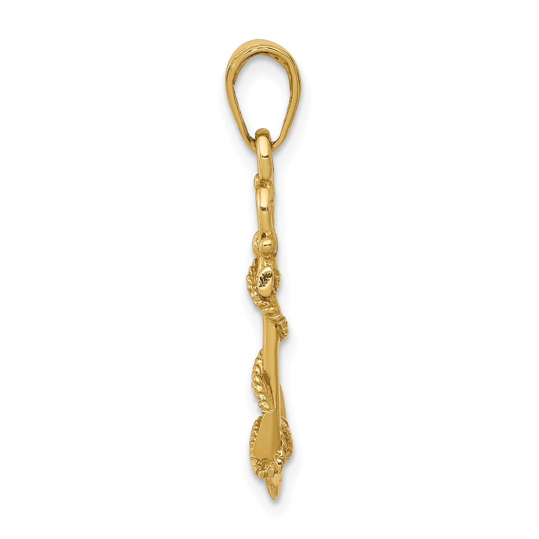 10K Yellow Gold 3-D Anchor with Shackle and Entwined Rope Pendant