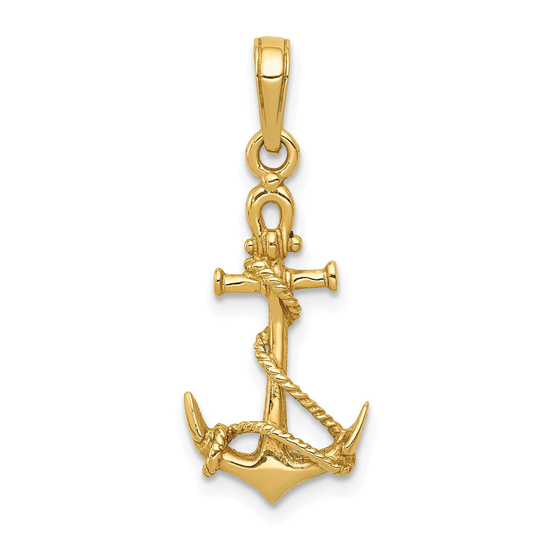 10K Yellow Gold 3-D Anchor with Shackle and Entwined Rope Pendant