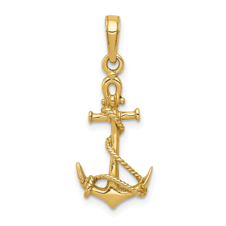 10K Yellow Gold 3-D Anchor with Shackle and Entwined Rope Pendant