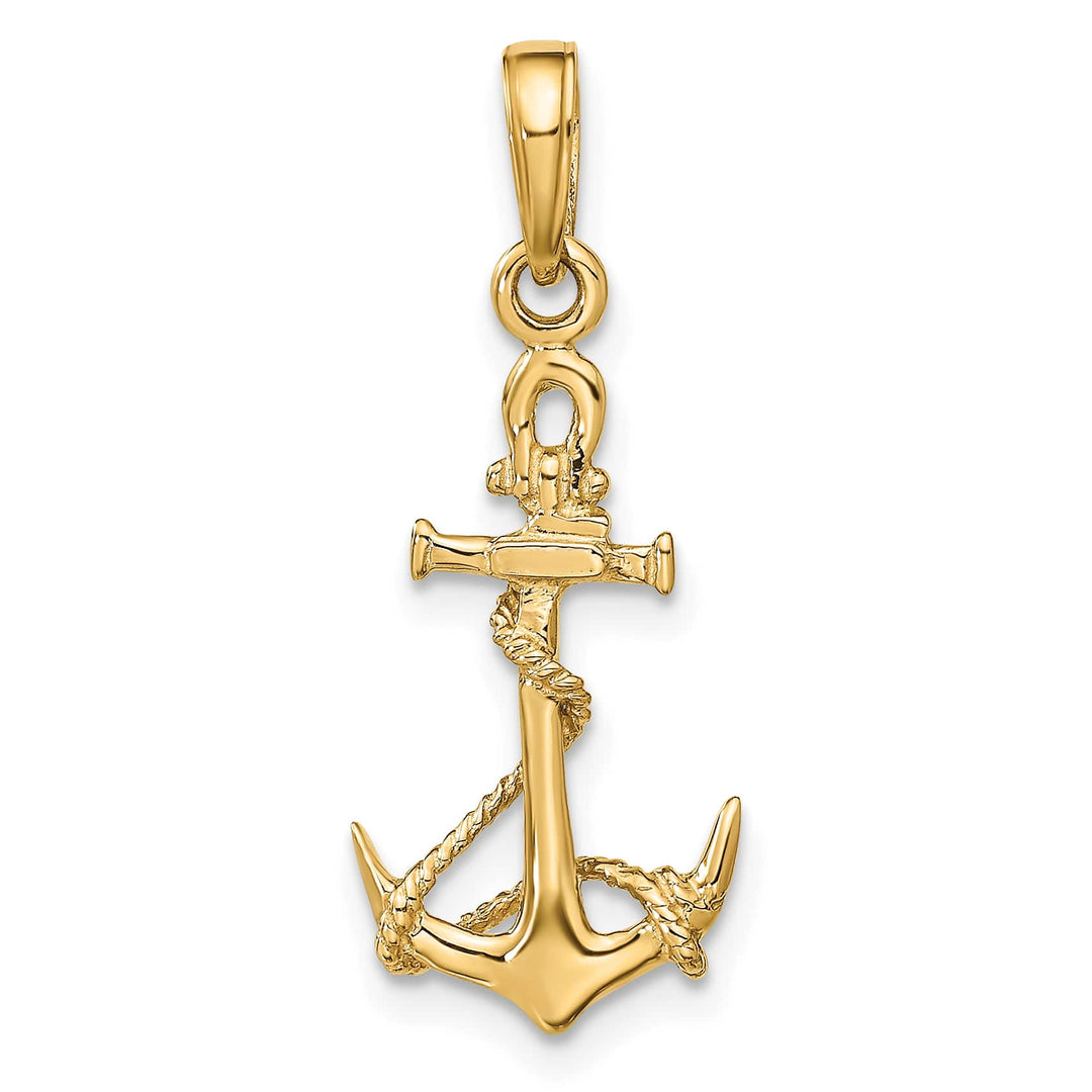 10K Yellow Gold 3-D Anchor with Shackle and Entwined Rope Pendant