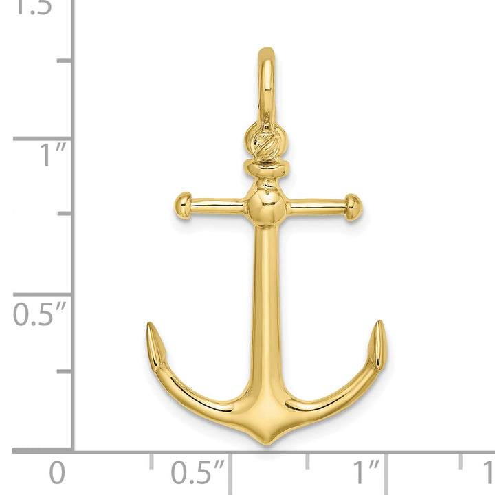 10K Yellow Gold 3-D Anchor with Shackle Bail Charm