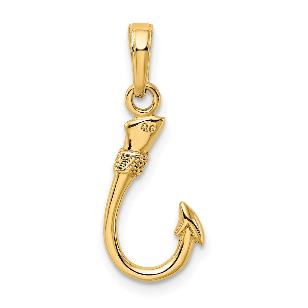10K Yellow Gold 3-D Fish Hook Pendant, Small