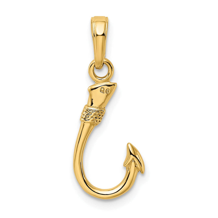 10K Yellow Gold 3-D Fish Hook Pendant, Small