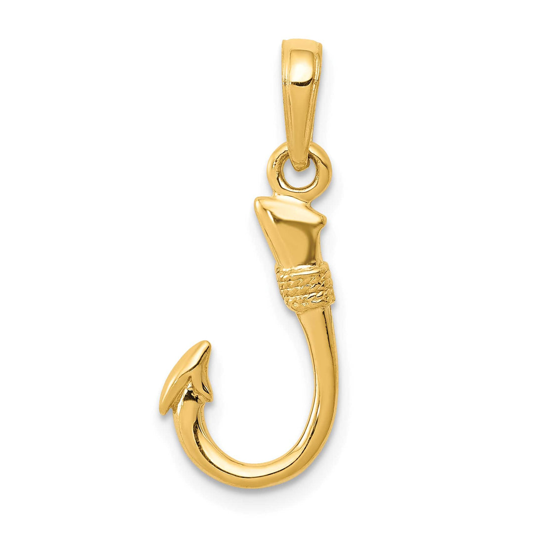 10K Yellow Gold 3-D Fish Hook Pendant, Small