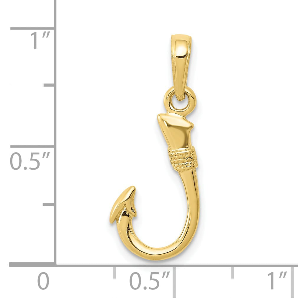 10K Yellow Gold 3-D Fish Hook Pendant, Small