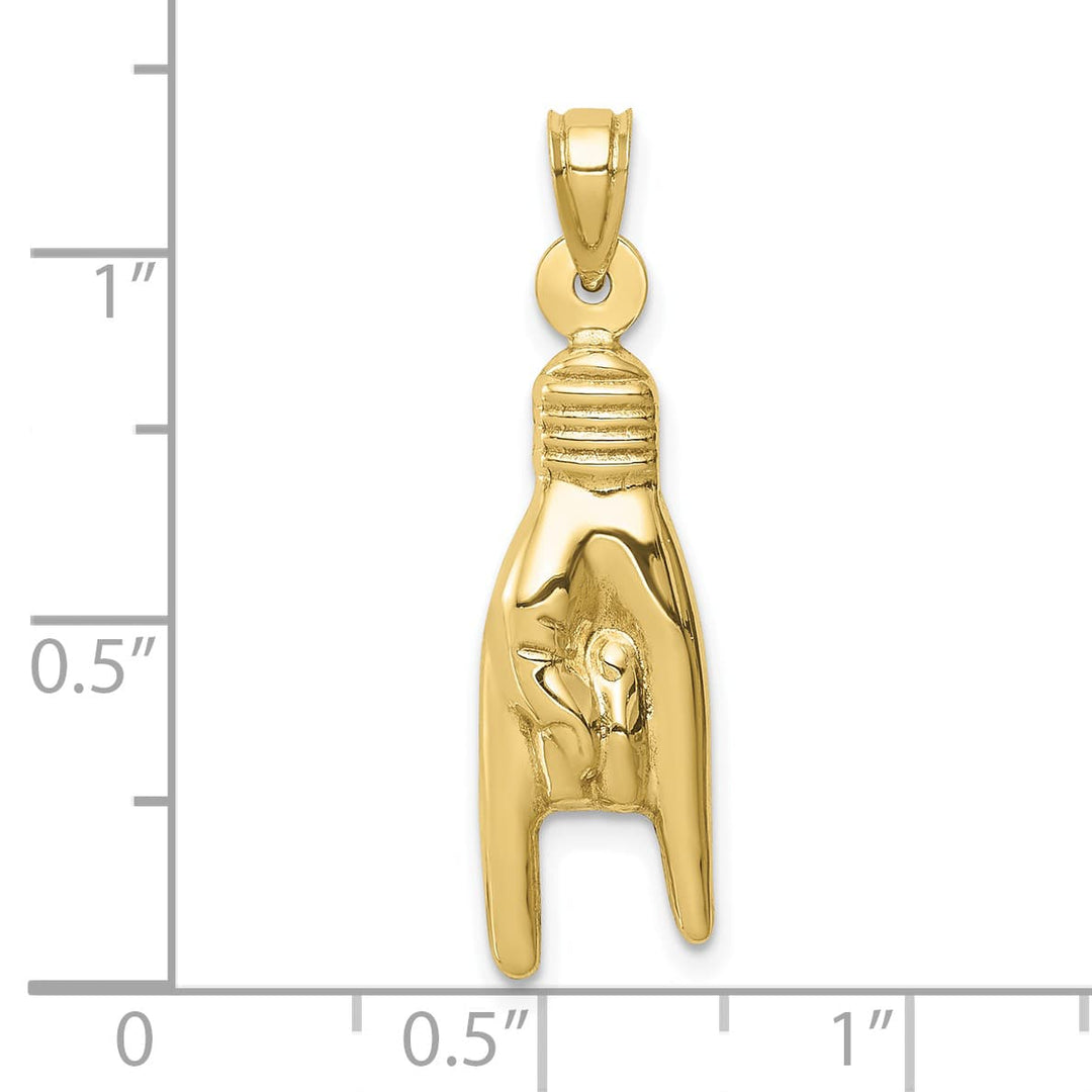 10K Yellow Gold 3-D Hollow Rock On Hand Sign Charm, Large