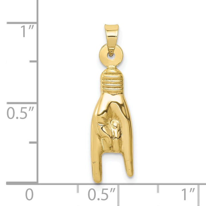 10K Yellow Gold 3-D Hollow Rock On Hand Sign Charm, Small