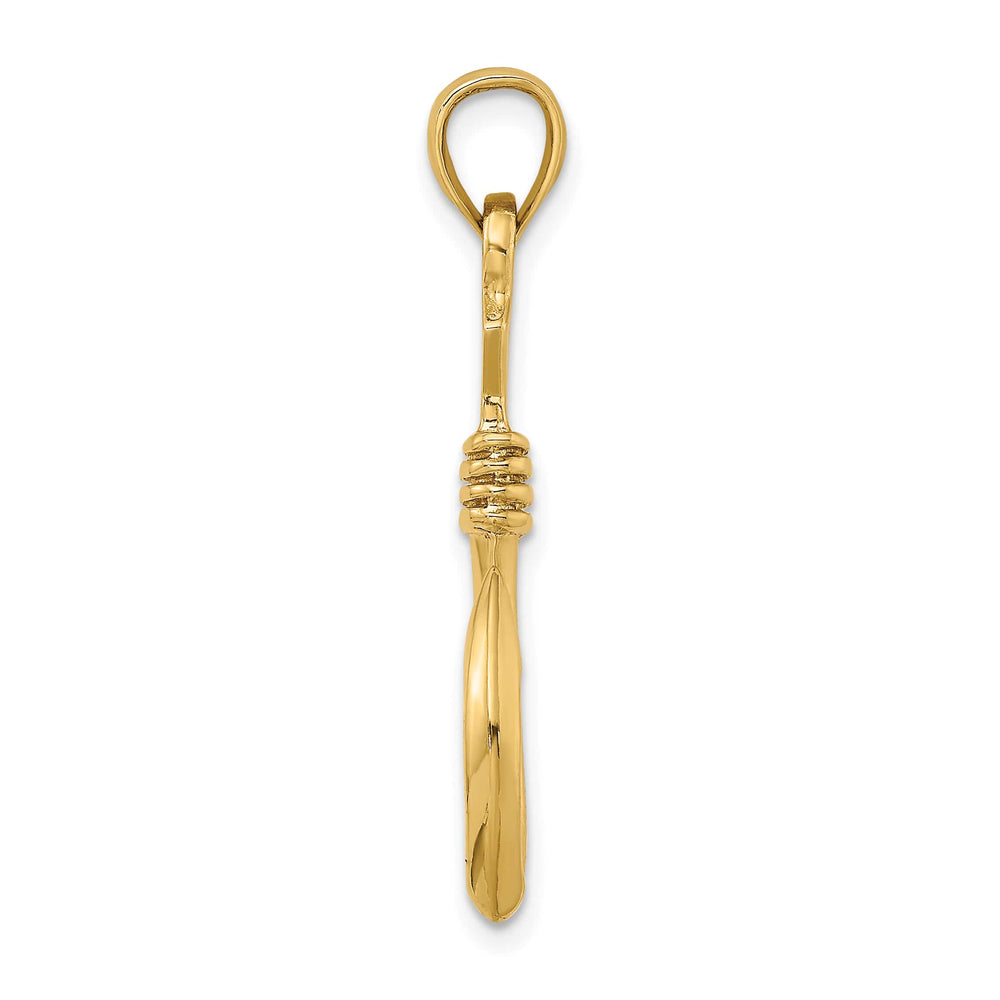 10K Yellow Gold 3-D Large Fish Hook with Rope Charm