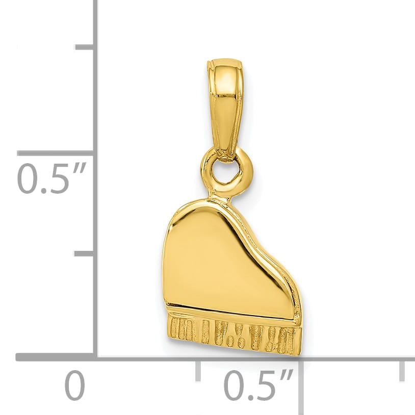 10K Yellow Gold 3-D Lid Opens Grand Piano Pendant