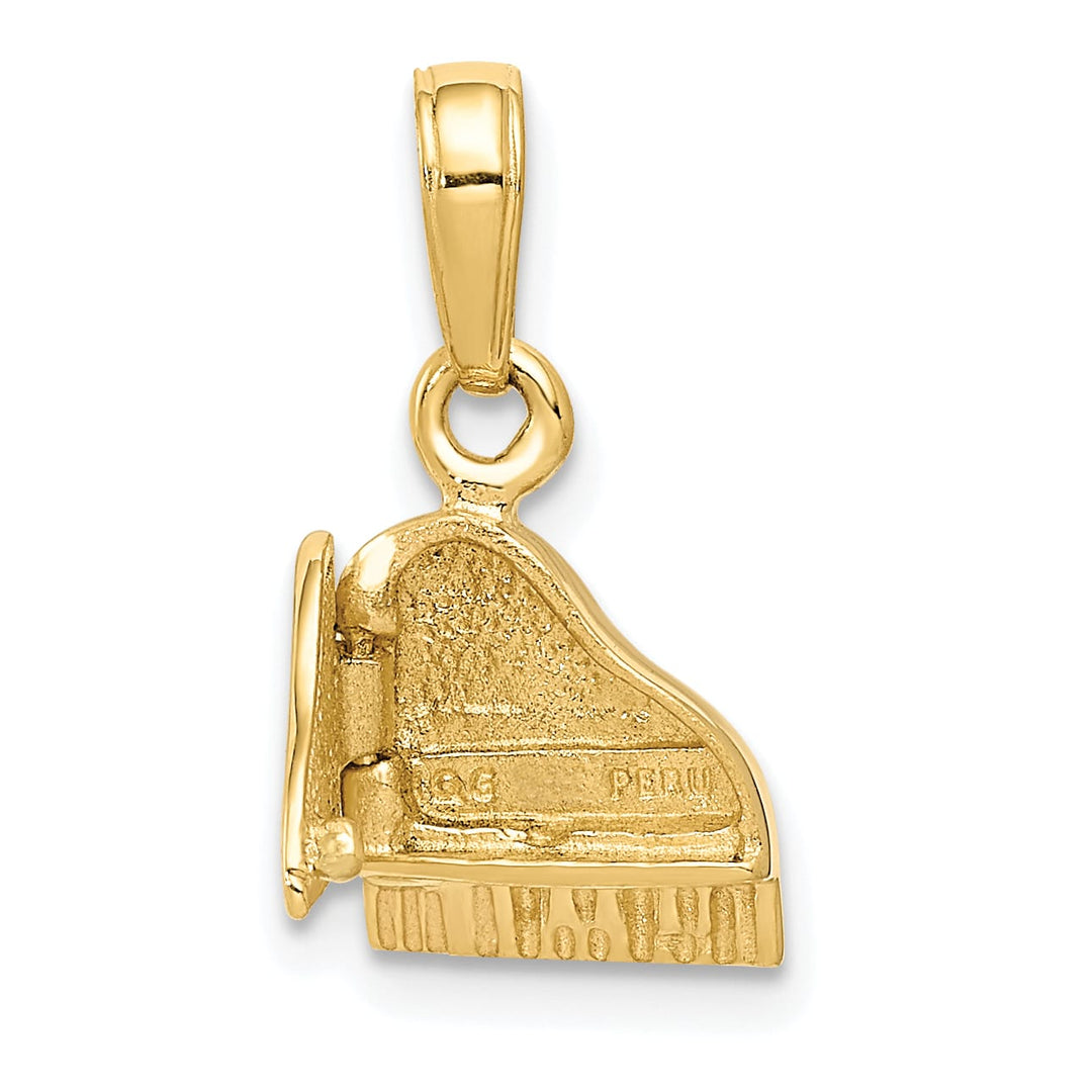 10K Yellow Gold 3-D Lid Opens Grand Piano Pendant