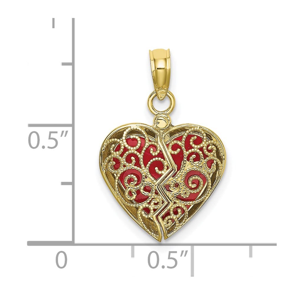 10K Yellow Gold 3-D Medium Reversible Enameled Heart Opens Charm