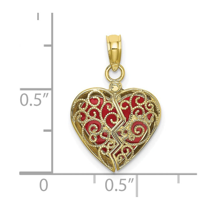 10K Yellow Gold 3-D Medium Reversible Enameled Heart Opens Charm