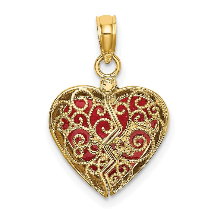 10K Yellow Gold 3-D Medium Reversible Enameled Heart Opens Charm