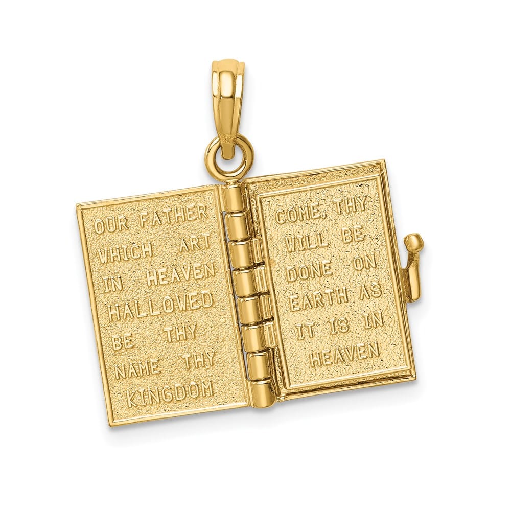 10K Yellow Gold 3-D Movable Pages Bible Pendant