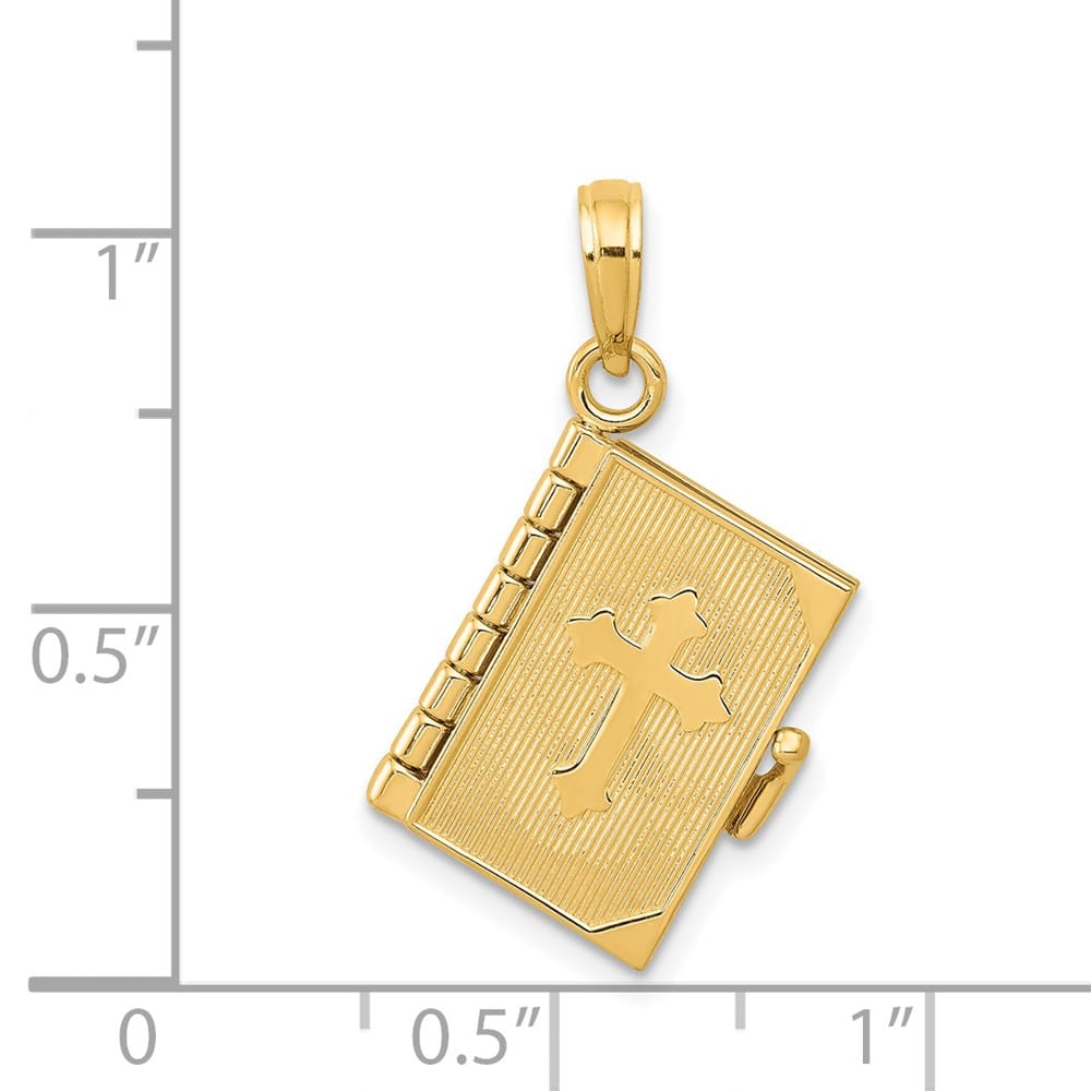 10K Yellow Gold 3-D Movable Pages Bible Pendant