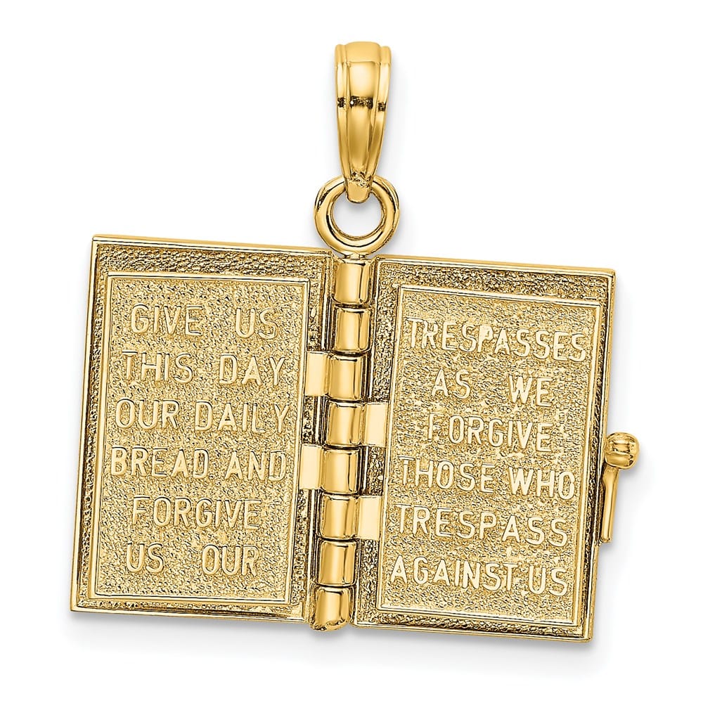 10K Yellow Gold 3-D Movable Pages Holy Bible 15 mm x 11 mm Pendant