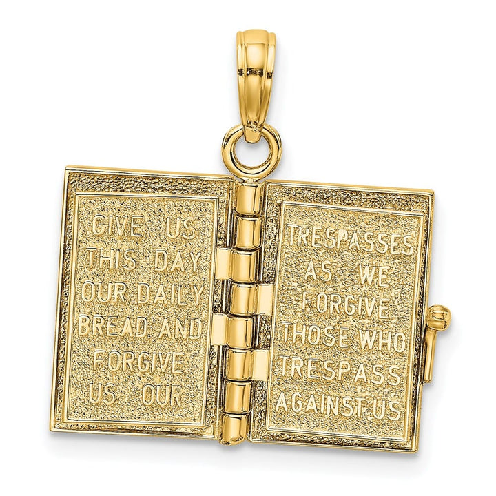 10K Yellow Gold 3-D Movable Pages Holy Bible 15 mm x 11 mm Pendant