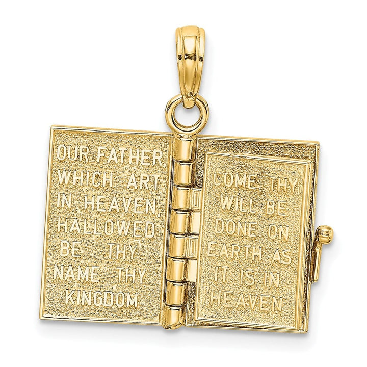 10K Yellow Gold 3-D Movable Pages Holy Bible 15 mm x 11 mm Pendant