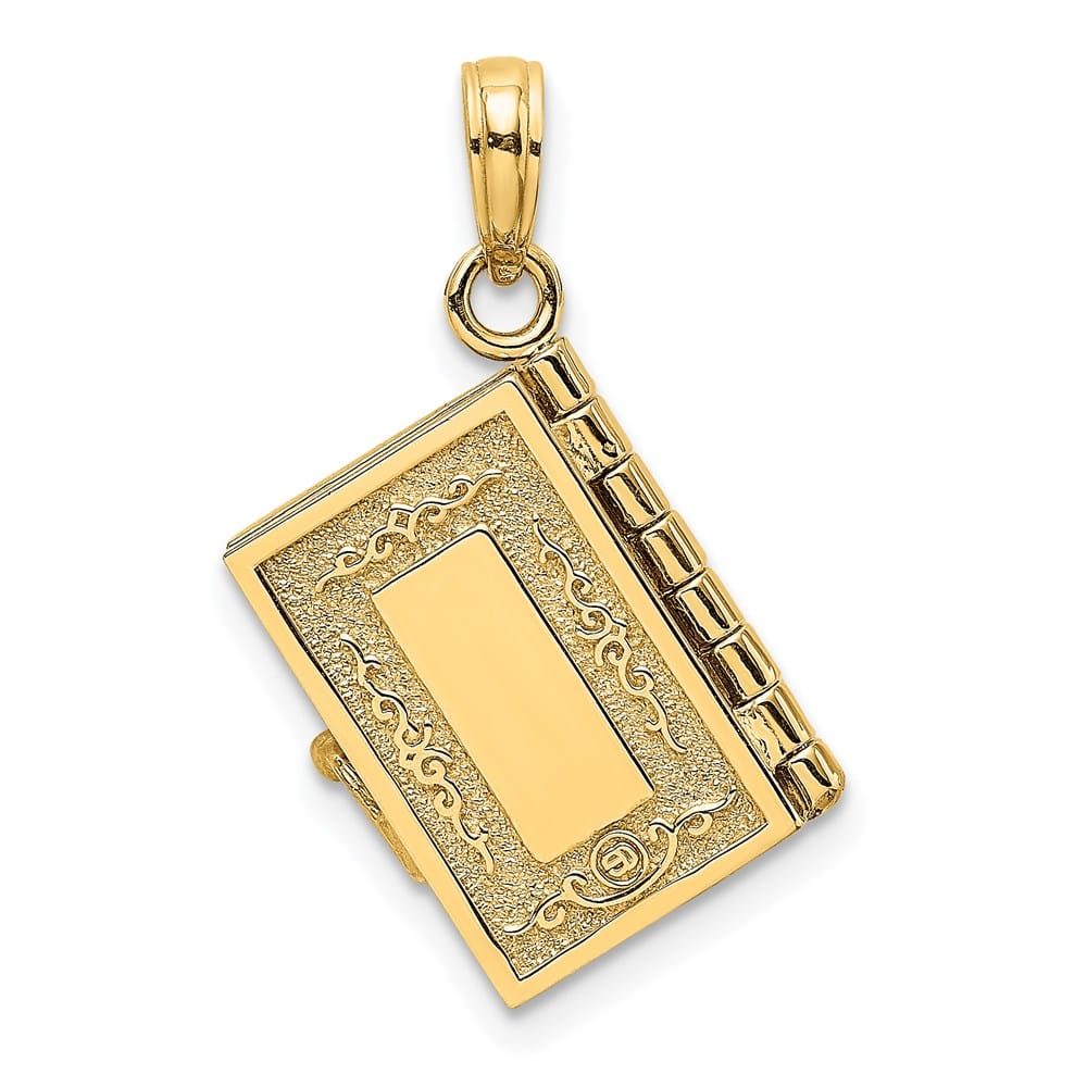 10K Yellow Gold 3-D Movable Pages Holy Bible 15 mm x 11 mm Pendant