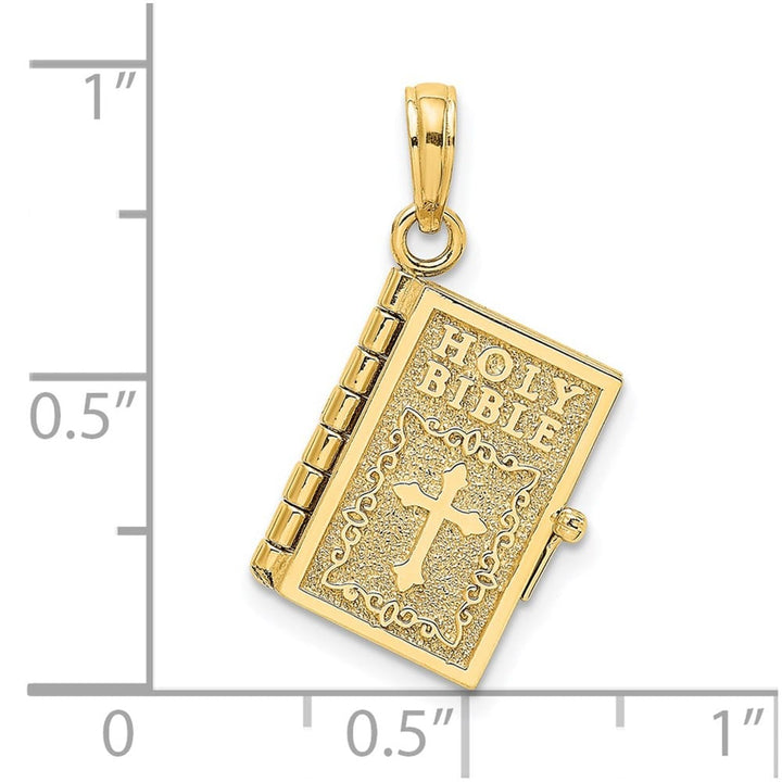 10K Yellow Gold 3-D Movable Pages Holy Bible 15 mm x 11 mm Pendant