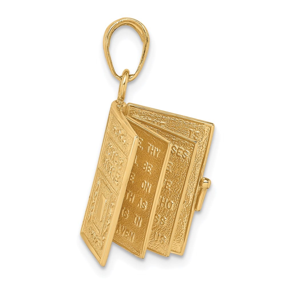 10K Yellow Gold 3-D Movable Pages Holy Bible 17 mm x 12 mm Pendant