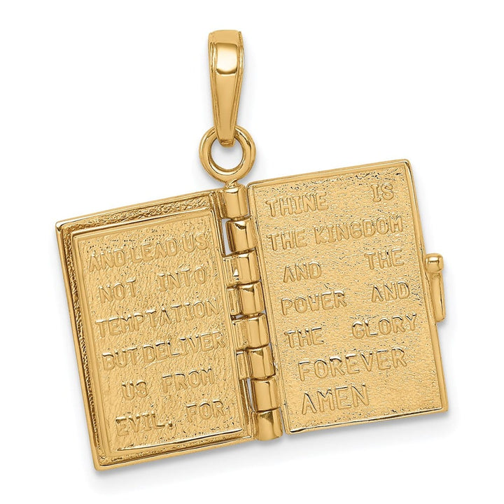 10K Yellow Gold 3-D Movable Pages Holy Bible 17 mm x 12 mm Pendant