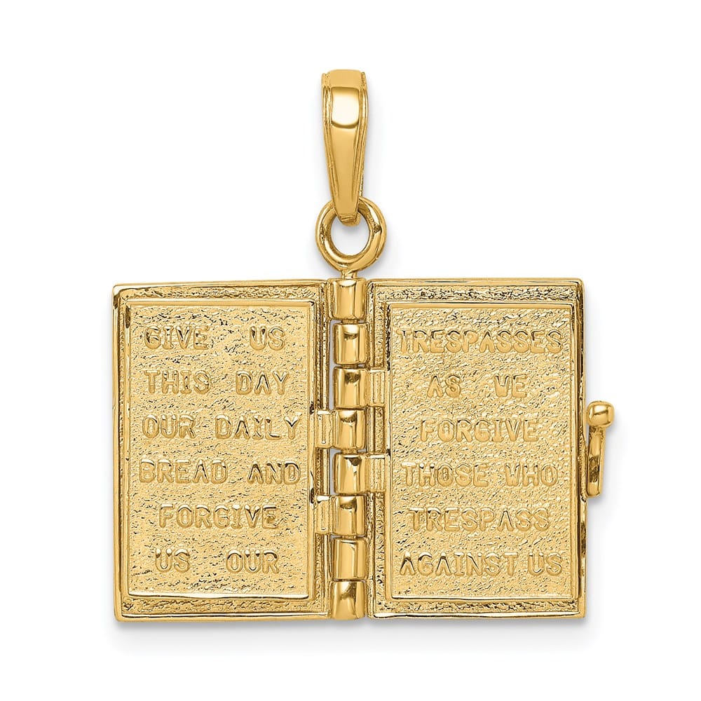 10K Yellow Gold 3-D Movable Pages Holy Bible 17 mm x 12 mm Pendant