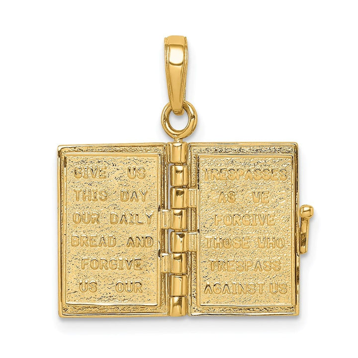 10K Yellow Gold 3-D Movable Pages Holy Bible 17 mm x 12 mm Pendant