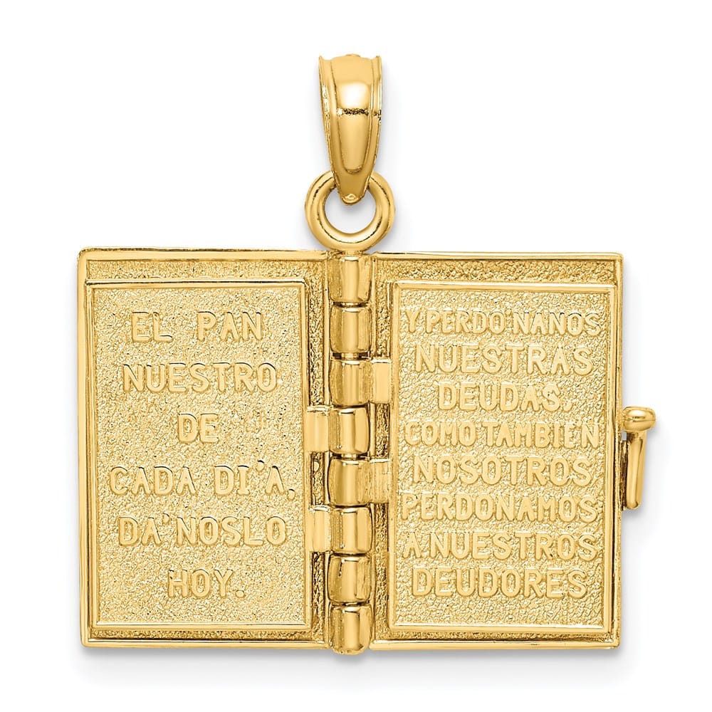 10K Yellow Gold 3-D Movable Pages Santa Biblia Pendant