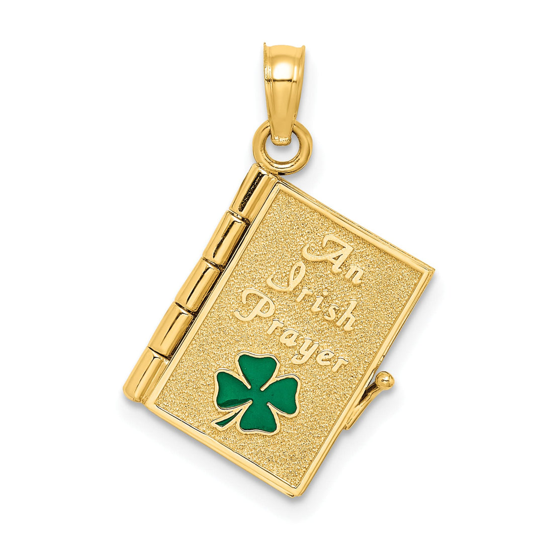 10K Yellow Gold 3-D Moveable AN IRISH PRAYER Book with Clover Charm