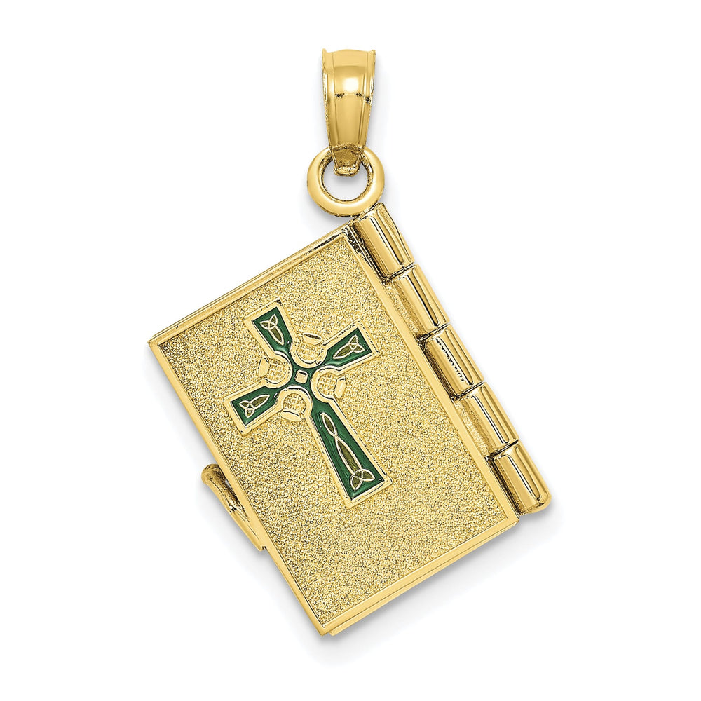 10K Yellow Gold 3-D Moveable AN IRISH PRAYER Book with Clover Charm