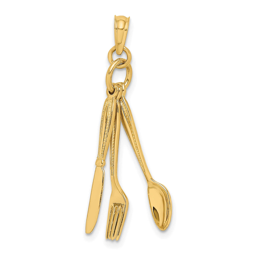 10K Yellow Gold 3-D Moveable Knife / Fork / Spoon Charm