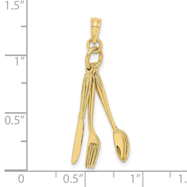 10K Yellow Gold 3-D Moveable Knife / Fork / Spoon Charm