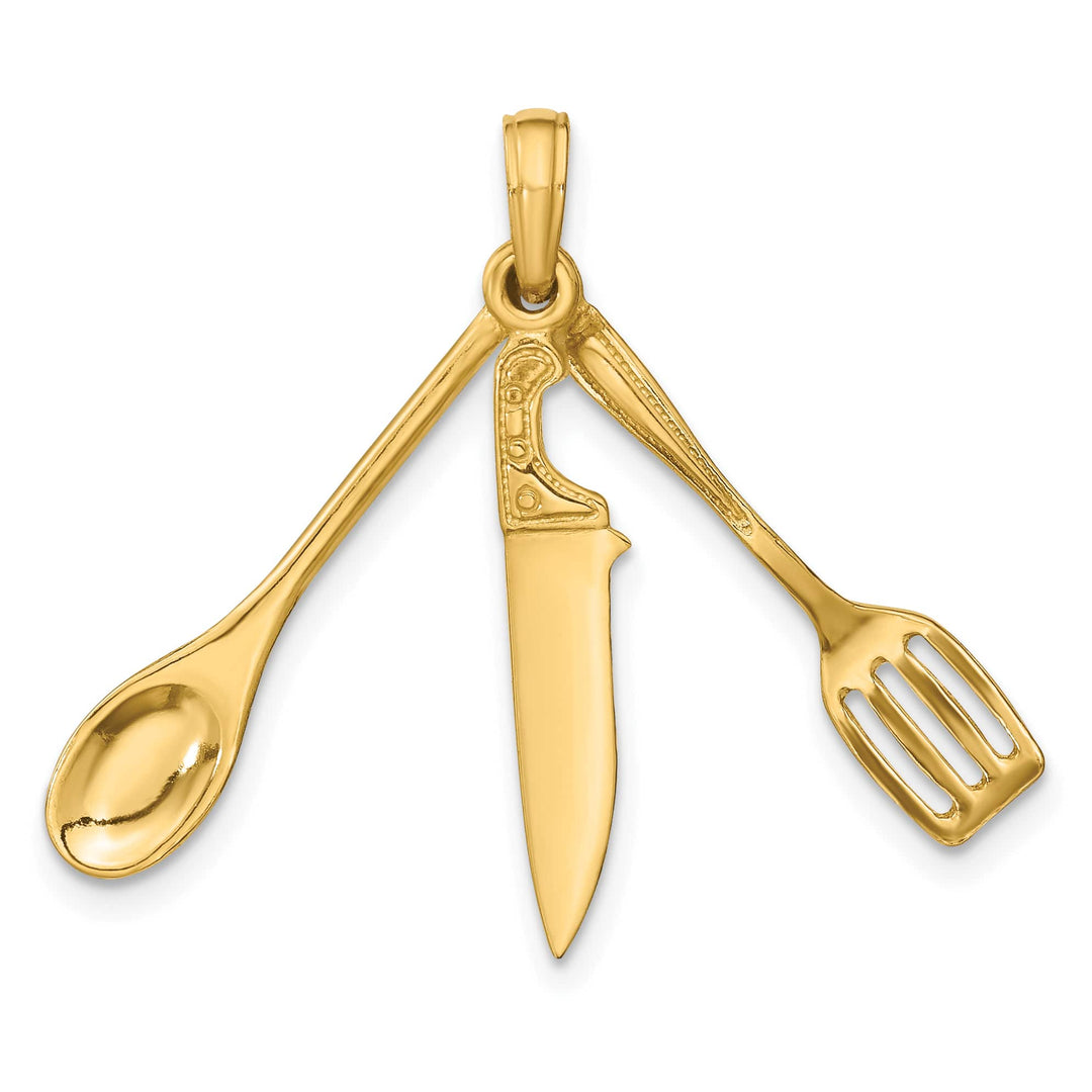 10K Yellow Gold 3-D Moveable Spatula / Spoon / Knife Charm