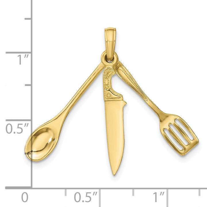 10K Yellow Gold 3-D Moveable Spatula / Spoon / Knife Charm
