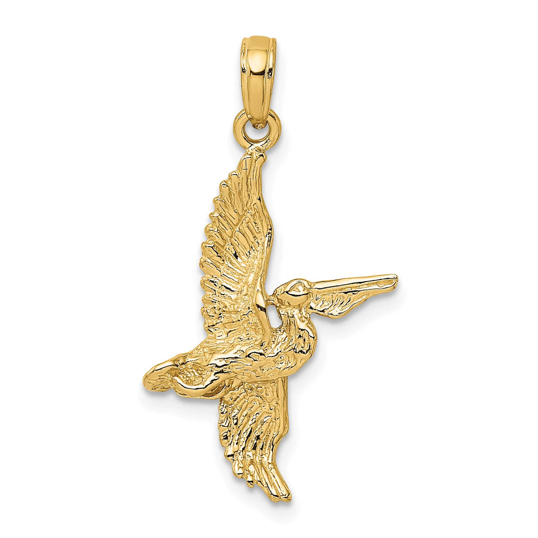 10K Yellow Gold 3-D Pelican Flying Charm, Large