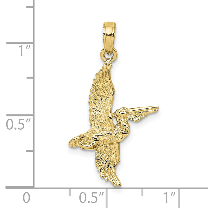 10K Yellow Gold 3-D Pelican Flying Charm, Large