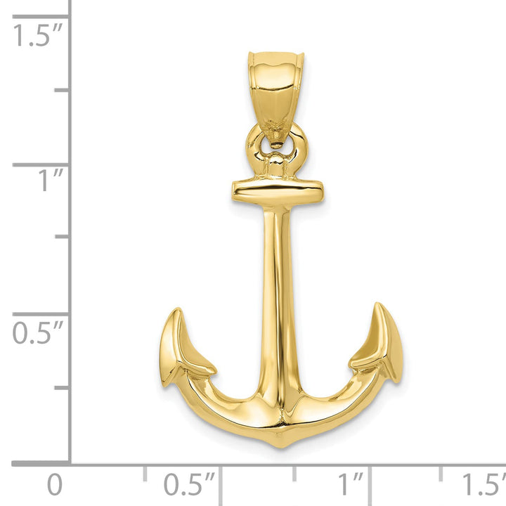 10K Yellow Gold 3-D Polished Anchor Pendant