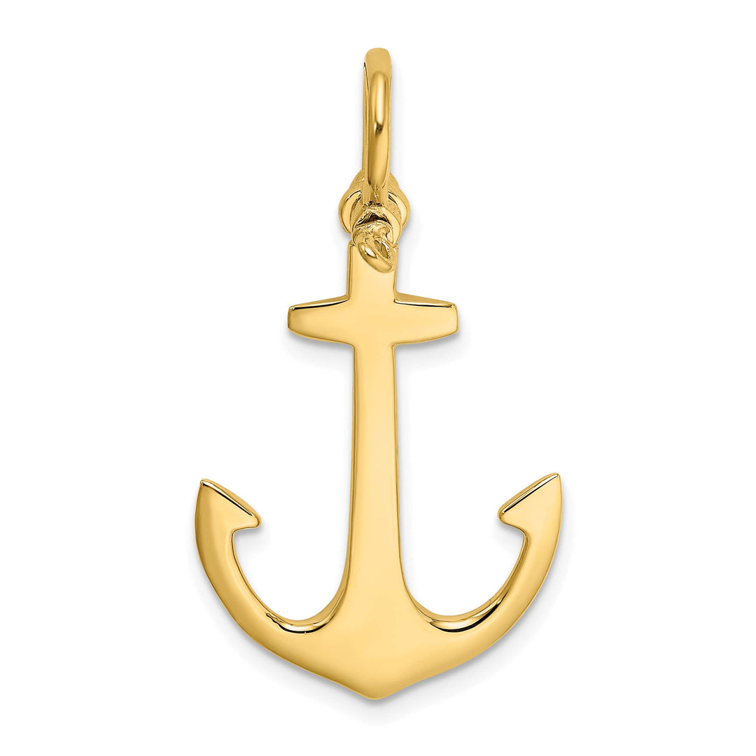 10K Yellow Gold 3-D Polished Anchor with Shackle Bail Charm