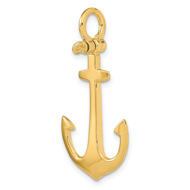10K Yellow Gold 3-D Polished Anchor with Shackle Bail Charm